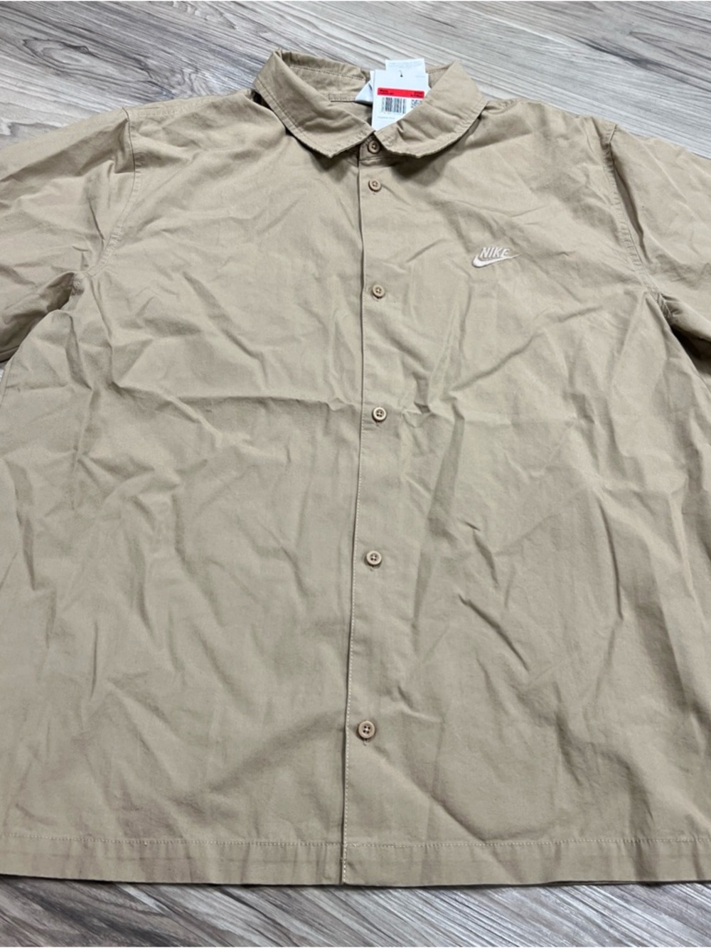 Nike Club Short Sleeve Woven Button Down Shirt Beige Men Large-Tall HJ2029-297